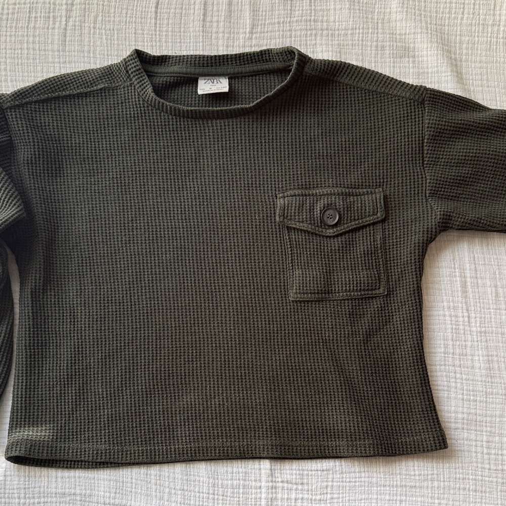 Kids Olive Green Waffle Knit Shirt
